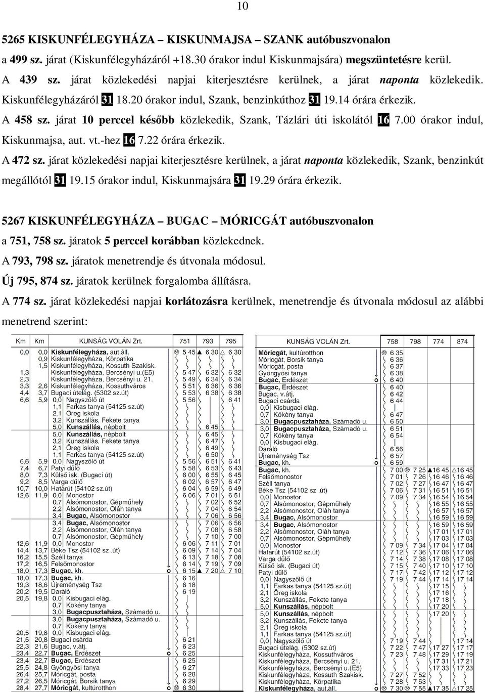 járat 10 perccel késıbb közlekedik, Szank, Tázlári úti iskolától 16 7.00 órakor indul, Kiskunmajsa, aut. vt.-hez 16 7.22 órára érkezik. A 472 sz.