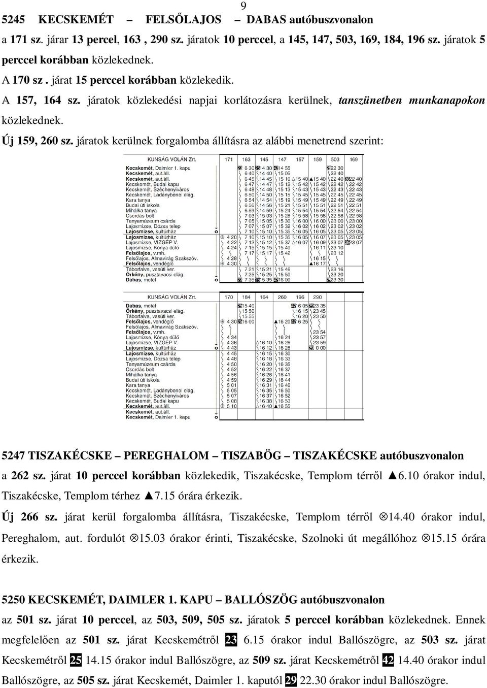 járatok kerülnek forgalomba állításra az alábbi menetrend szerint: 5247 TISZAKÉCSKE PEREGHALOM TISZABÖG TISZAKÉCSKE autóbuszvonalon a 262 sz.