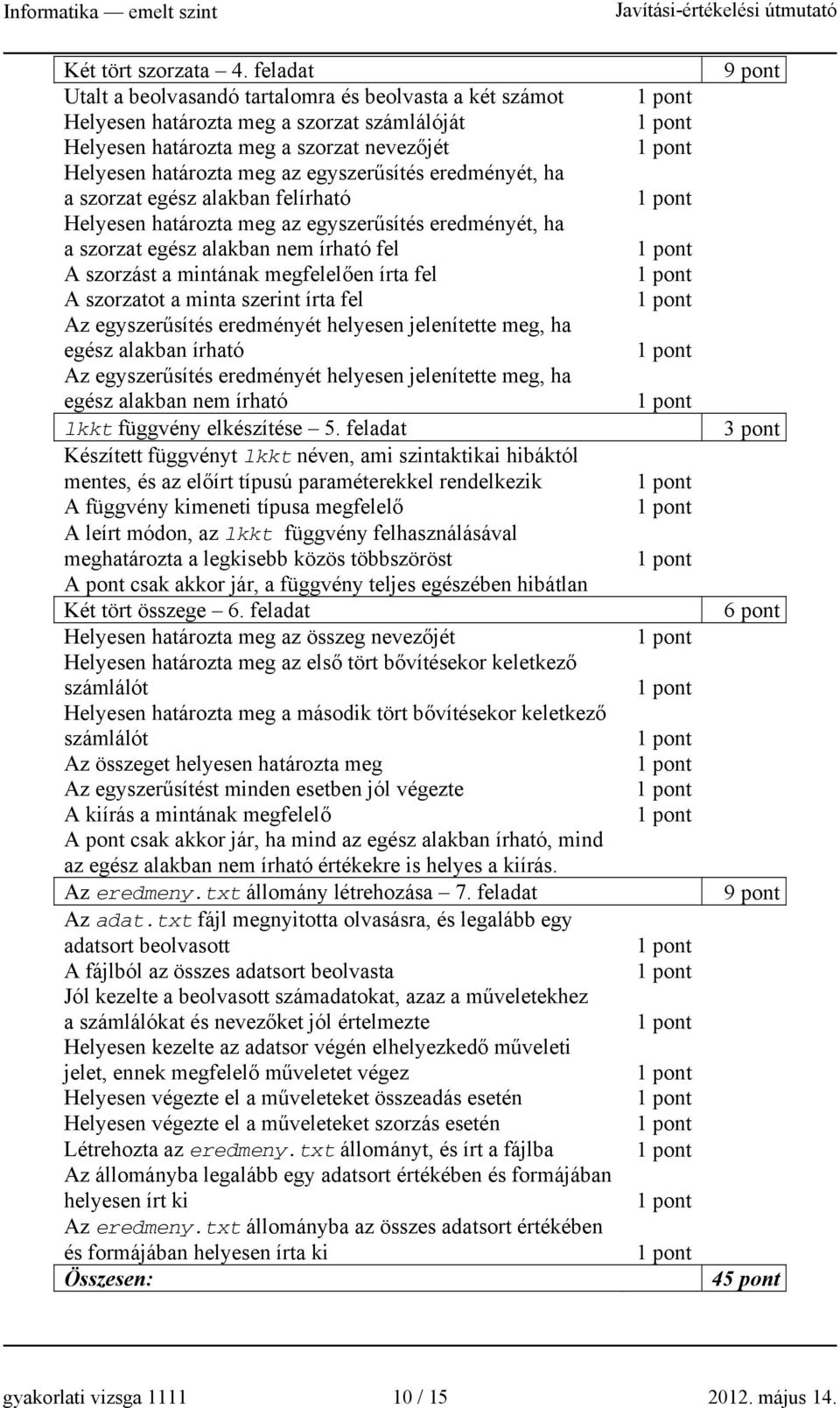 eredményét, ha a szorzat egész alakban felírható Helyesen határozta meg az egyszerűsítés eredményét, ha a szorzat egész alakban nem írható fel A szorzást a mintának megfelelően írta fel A szorzatot a