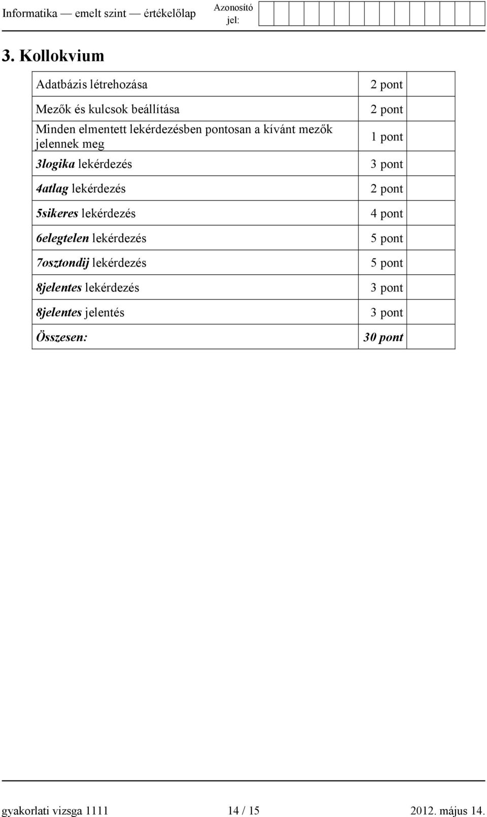 lekérdezésben pontosan a kívánt mezők jelennek meg 3logika lekérdezés 4atlag lekérdezés