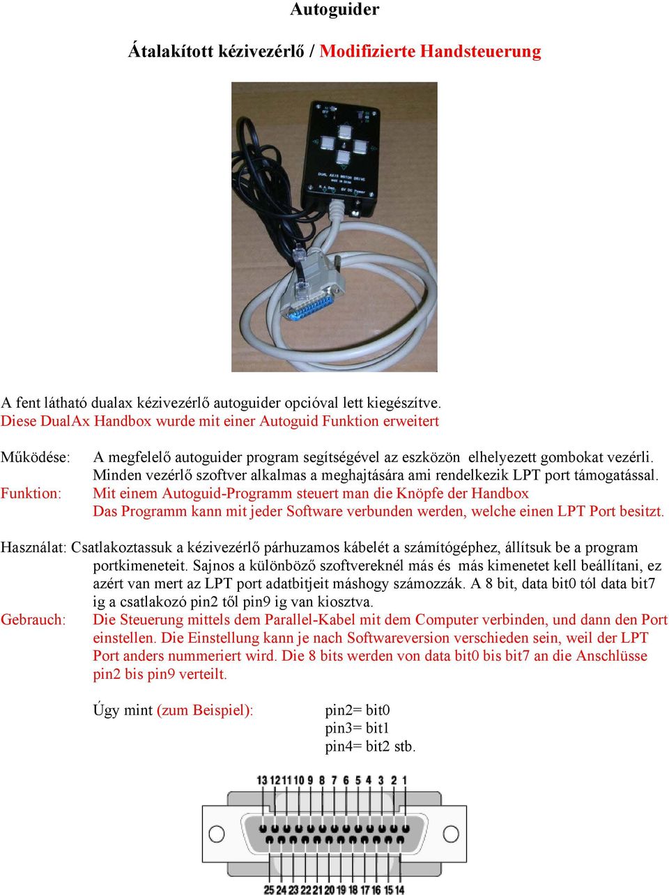 Autoguider. Átalakított kézivezérlő / Modifizierte Handsteuerung - PDF Free  Download