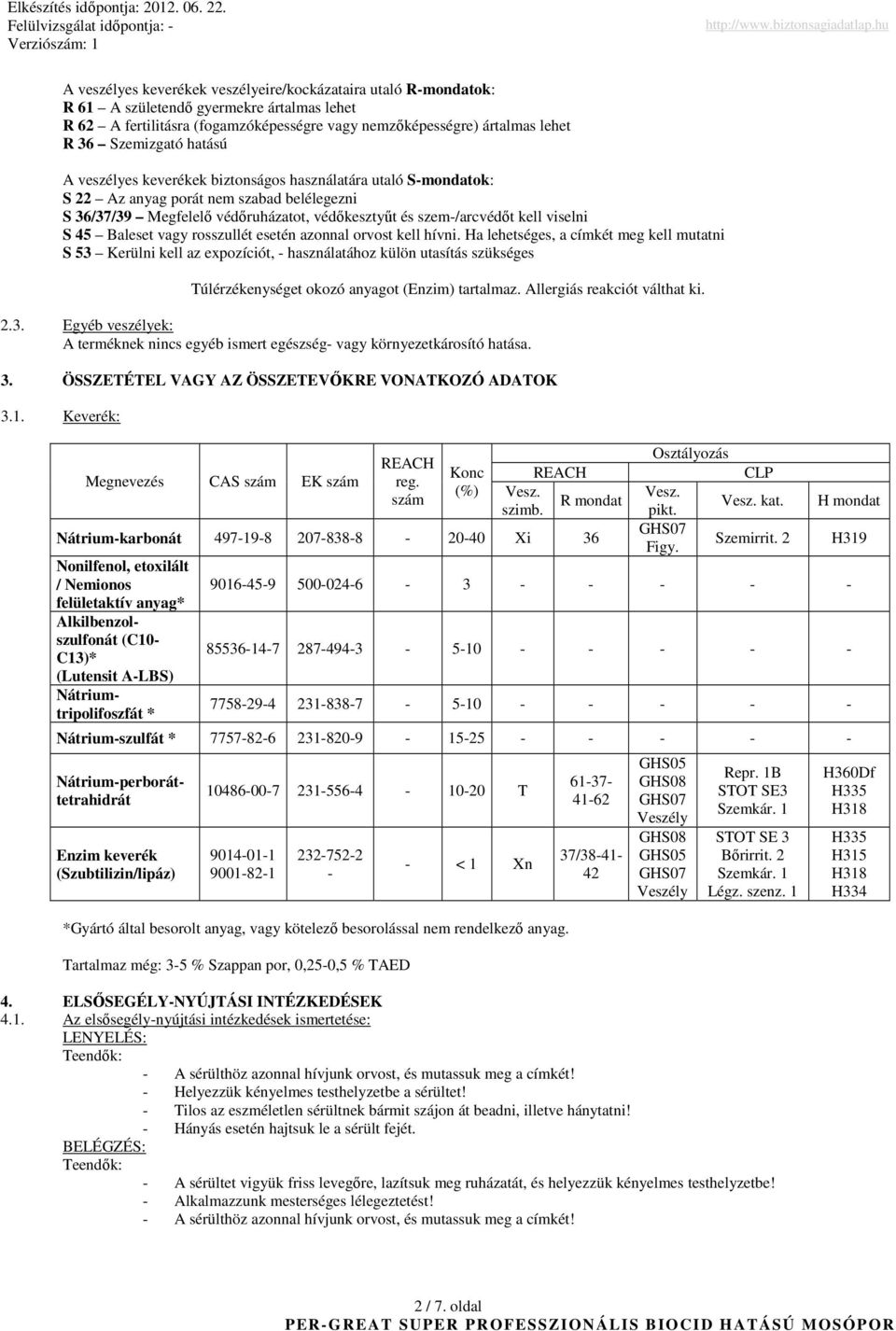 szem/arcvédıt kell viselni S 45 Baleset vagy rosszullét esetén azonnal orvost kell hívni.