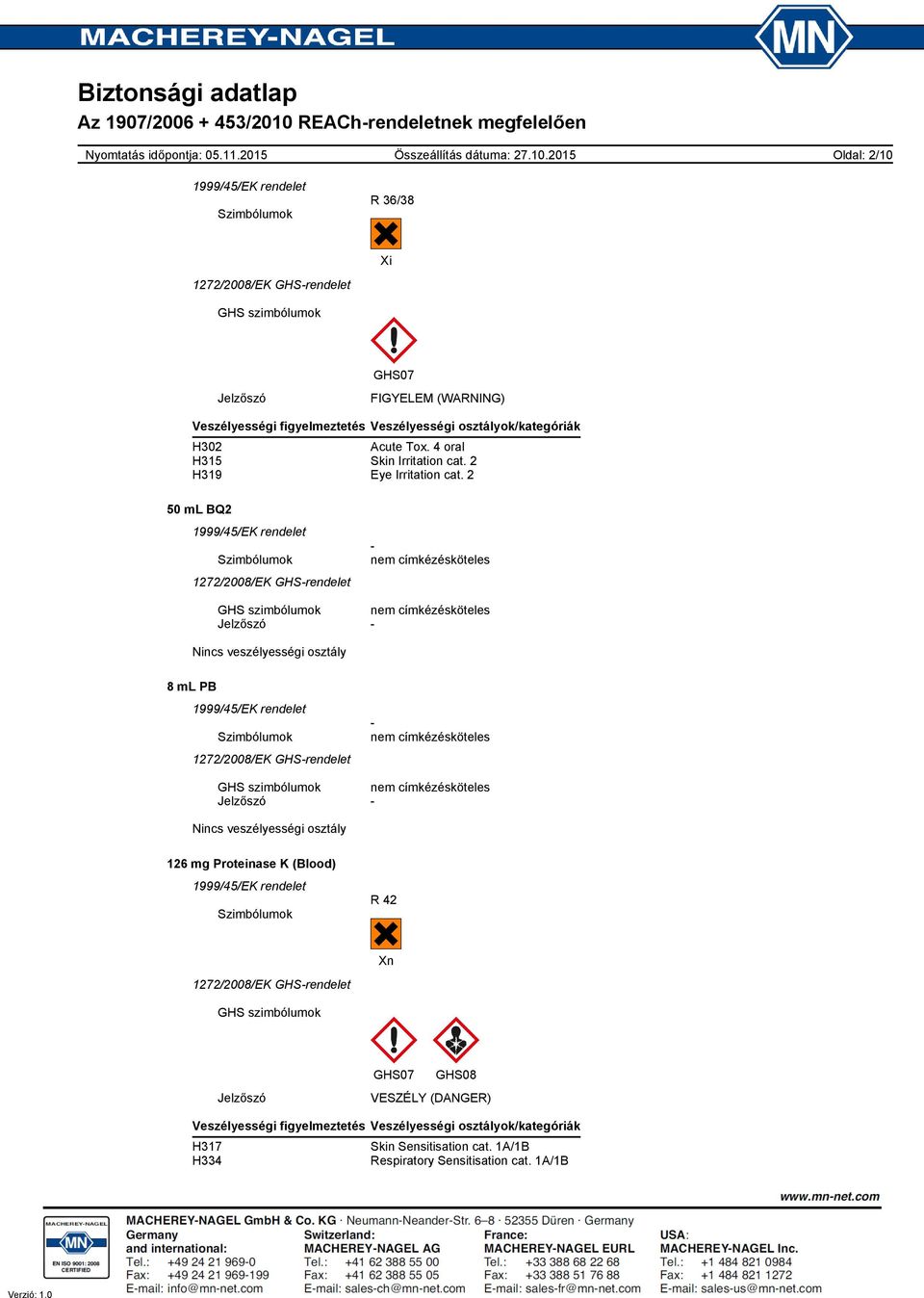 2 Szimbólumok nem címkézésköteles GHS szimbólumok nem címkézésköteles Jelzőszó Nincs veszélyességi osztály Szimbólumok nem címkézésköteles GHS szimbólumok nem