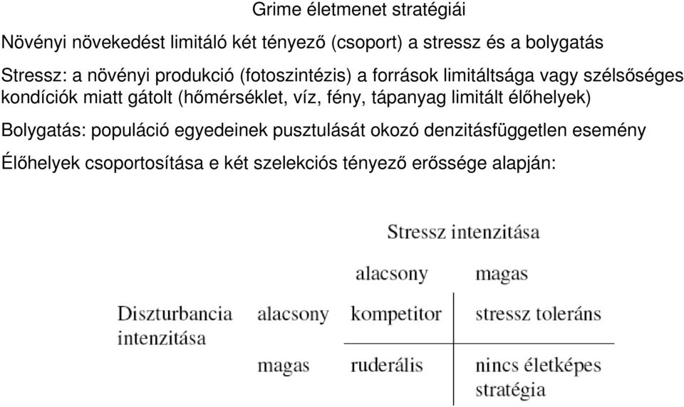 gátolt (hőmérséklet, víz, fény, tápanyag limitált élőhelyek) Bolygatás: populáció egyedeinek