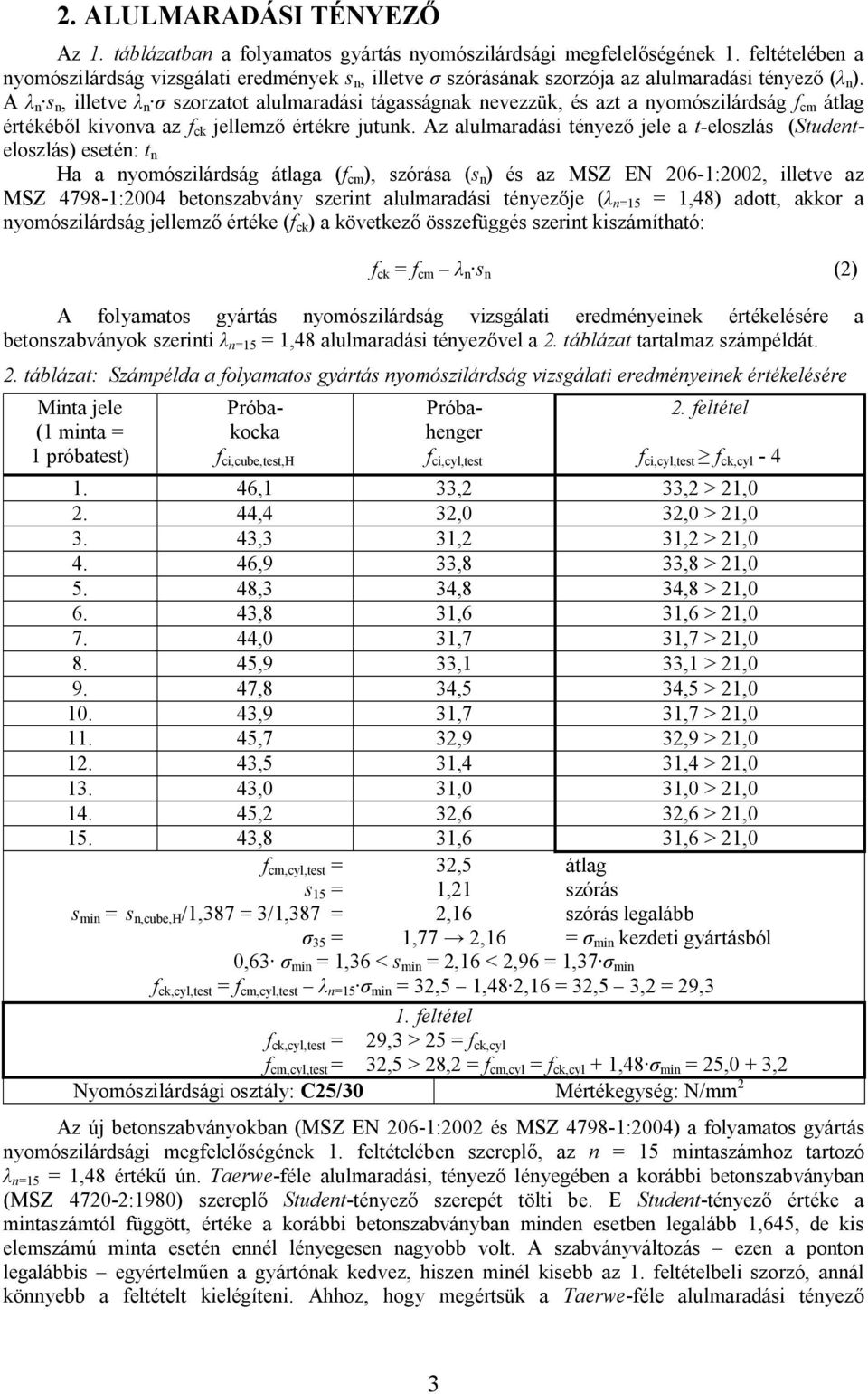 A λ n s n, illetve λ n σ szorzatot alulmaradási tágasságnak nevezzük, és azt a nyomószilárdság f cm átlag értékéből kivonva az f ck jellemző értékre jutunk.