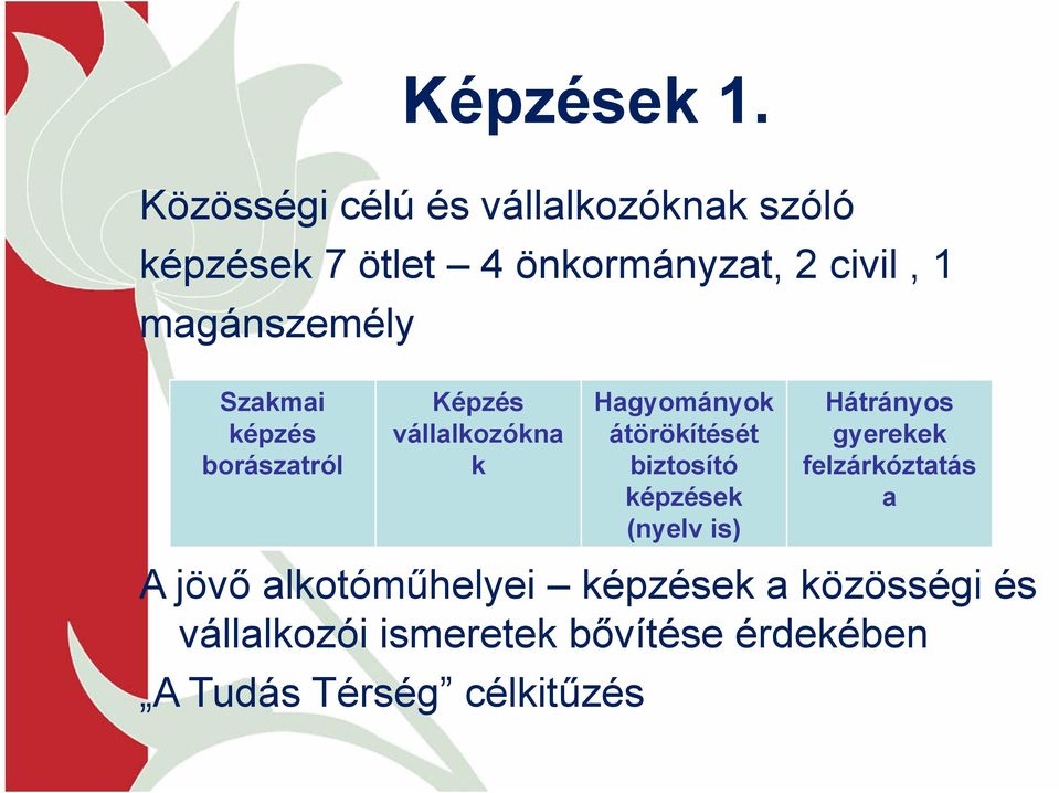 magánszemély Szakmai képzés borászatról Képzés vállalkozókna k Hagyományok átörökítését