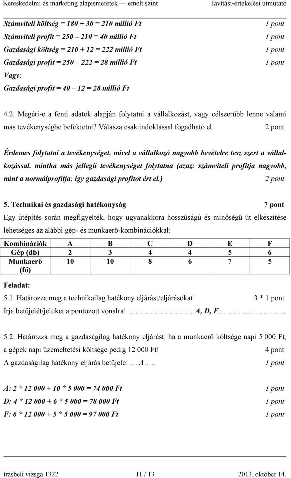 2 pont Érdemes folytatni a tevékenységet, mivel a vállalkozó nagyobb bevételre tesz szert a vállalkozással, mintha más jellegű tevékenységet folytatna (azaz: számviteli profitja nagyobb, mint a