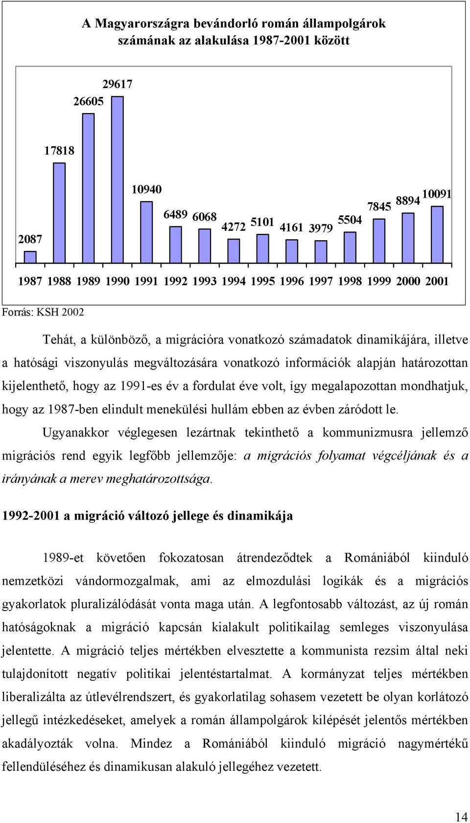alapján határozottan kijelenthető, hogy az 1991-es év a fordulat éve volt, így megalapozottan mondhatjuk, hogy az 1987-ben elindult menekülési hullám ebben az évben záródott le.