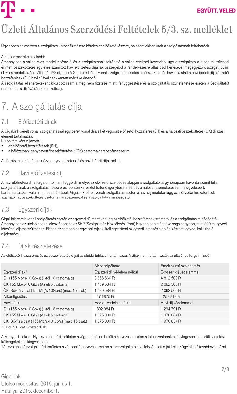 évre számított havi előfizetési díjának összegéből a rendelkezésre állás csökkenésével megegyező összeget jóváír. (1%-os rendelkezésre állásnál 1%-ot, stb.