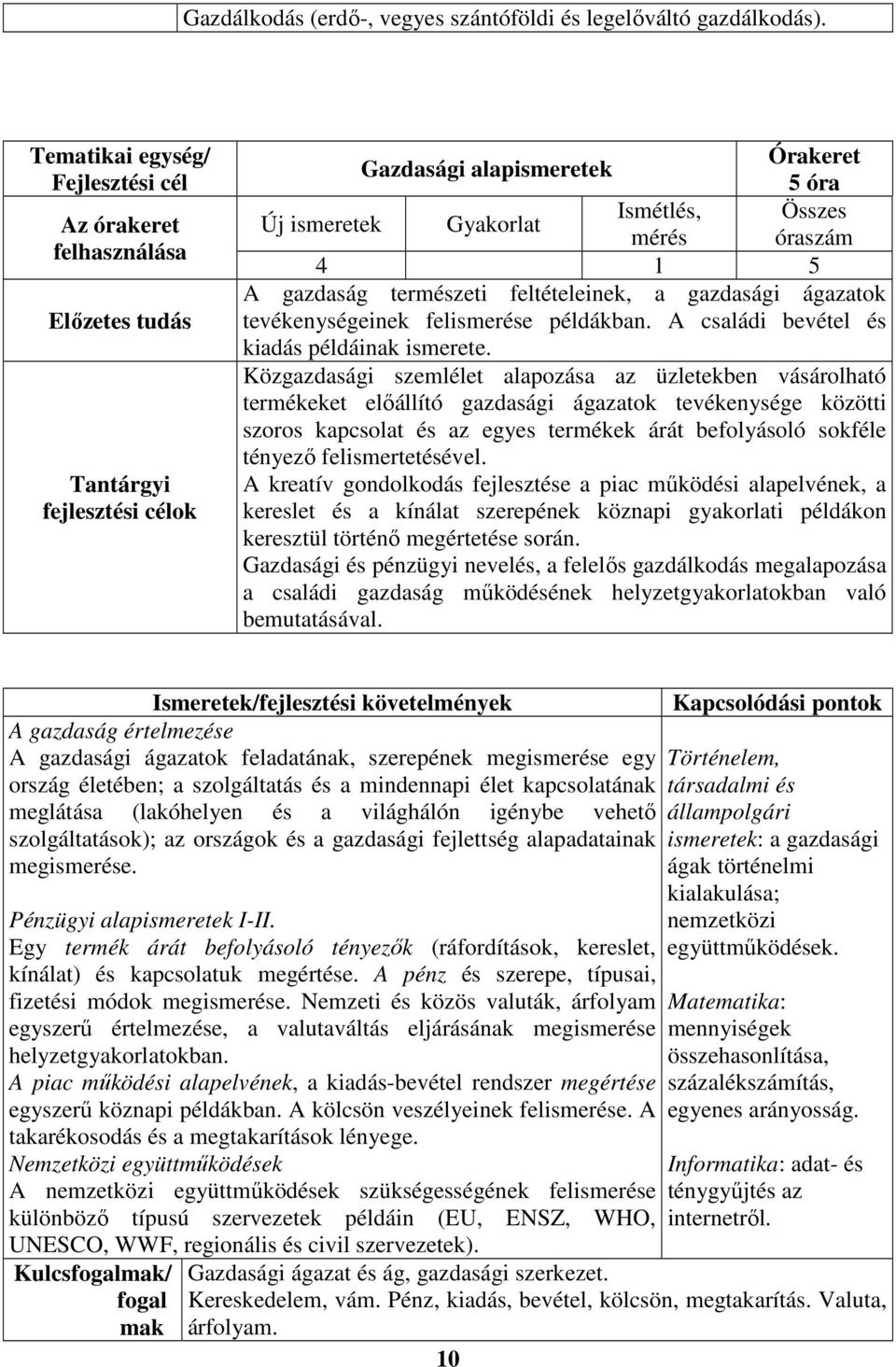 feltételeinek, a gazdasági ágazatok tevékenységeinek felismerése példákban. A családi bevétel és kiadás példáinak ismerete.