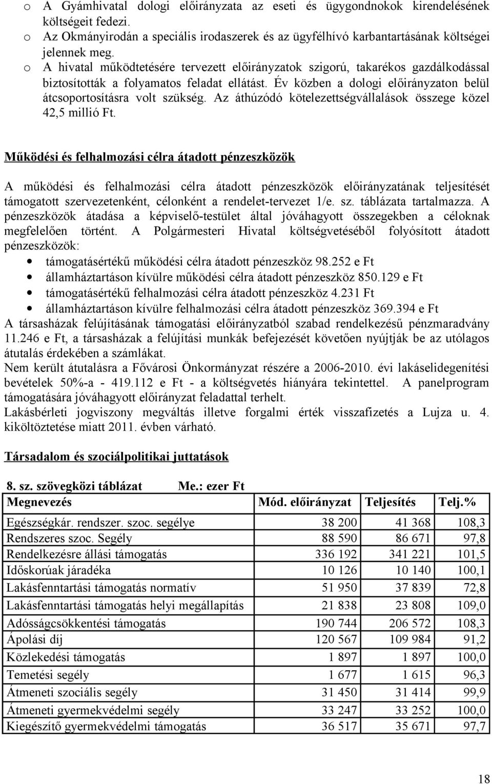 Az áthúzódó kötelezettségvállalások összege közel 42,5 millió Ft.