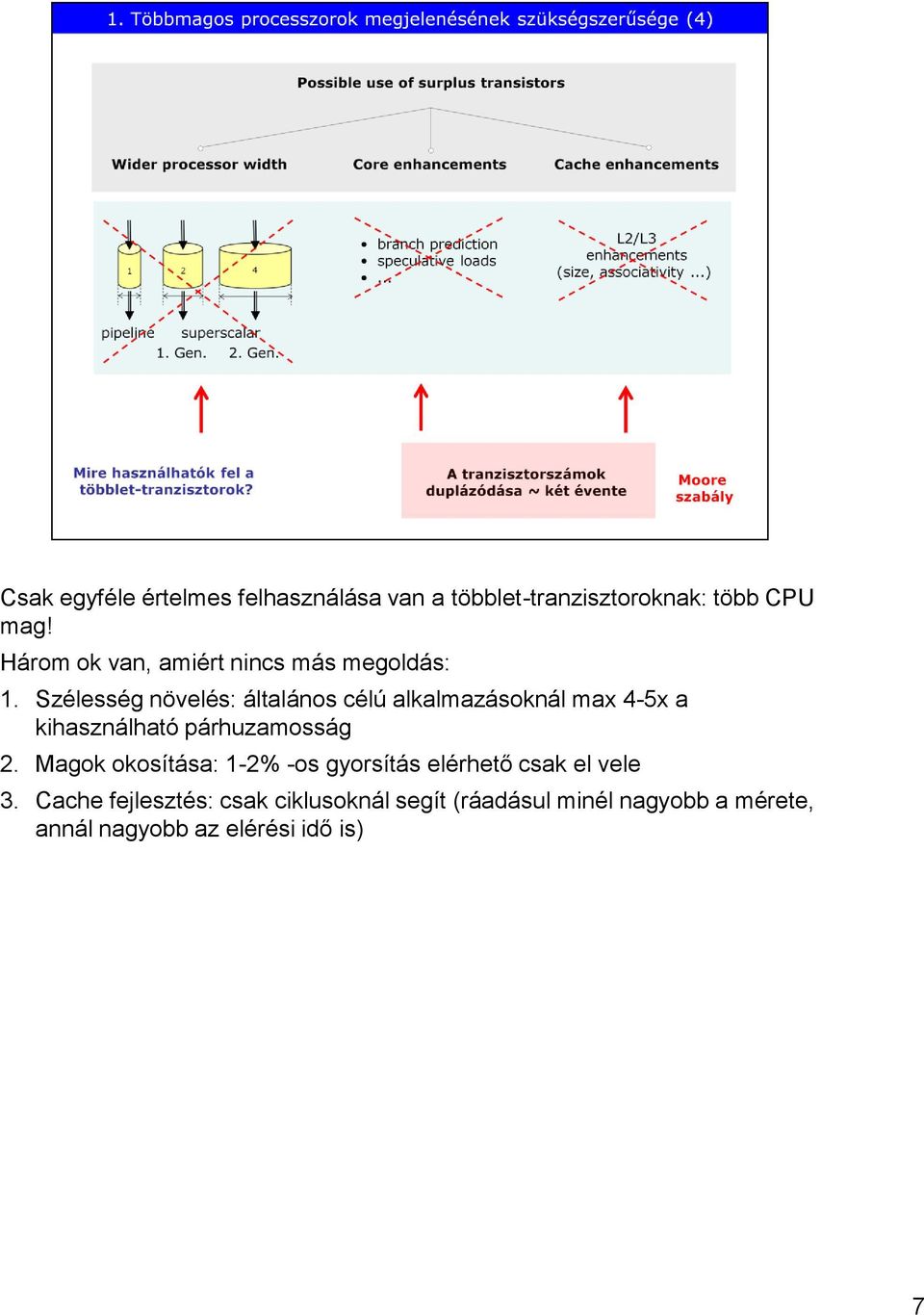 Szélesség növelés: általános célú alkalmazásoknál max 4-5x a kihasználható párhuzamosság 2.