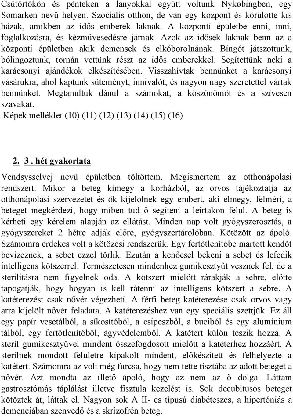 Bingót játszottunk, bólingoztunk, tornán vettünk részt az idős emberekkel. Segítettünk neki a karácsonyi ajándékok elkészítésében.