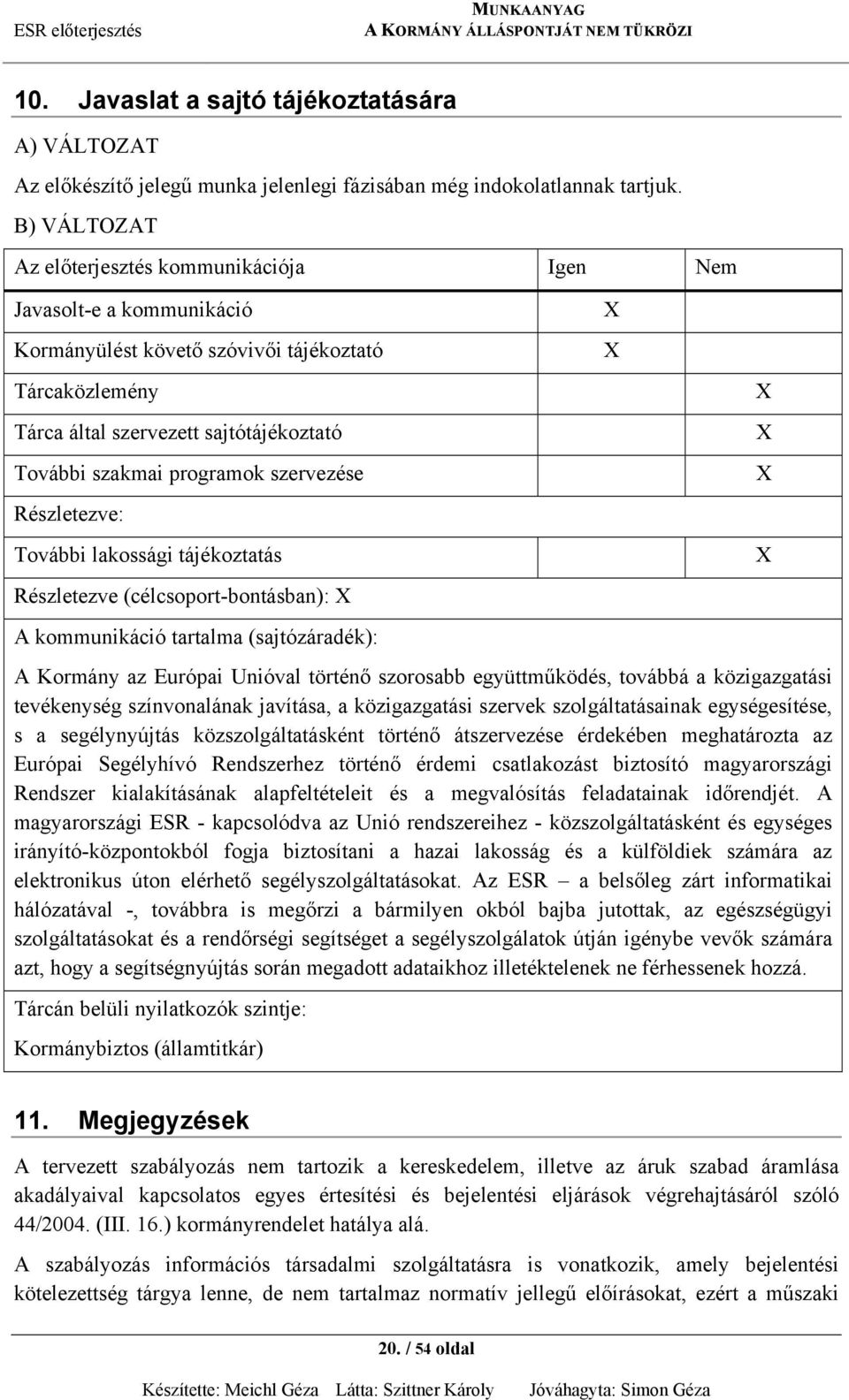 programok szervezése Részletezve: További lakossági tájékoztatás Részletezve (célcsoport-bontásban): X A kommunikáció tartalma (sajtózáradék): A Kormány az Európai Unióval történő szorosabb