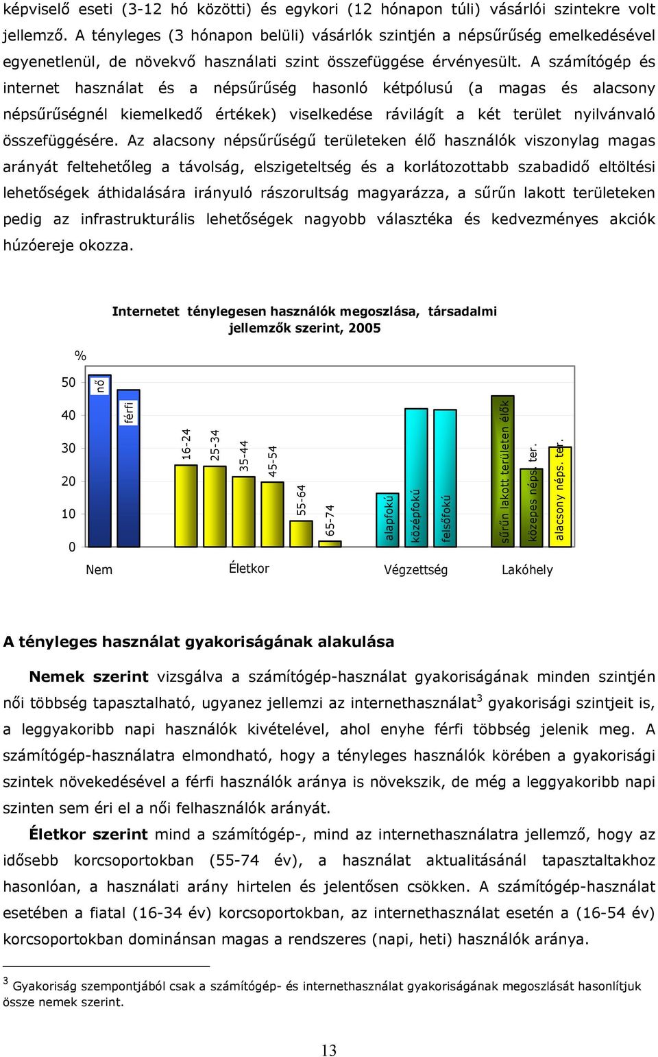 A számítógép és internet használat és a népsűrűség hasonló kétpólusú (a magas és alacsony népsűrűségnél kiemelkedő értékek) viselkedése rávilágít a két terület nyilvánvaló összefüggésére.