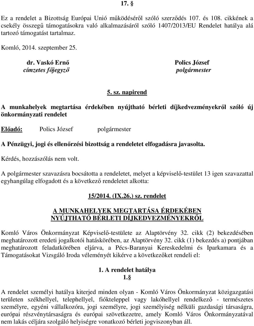 Vaskó Ernő címzetes főjegyző Polics József polgármester 5. sz.