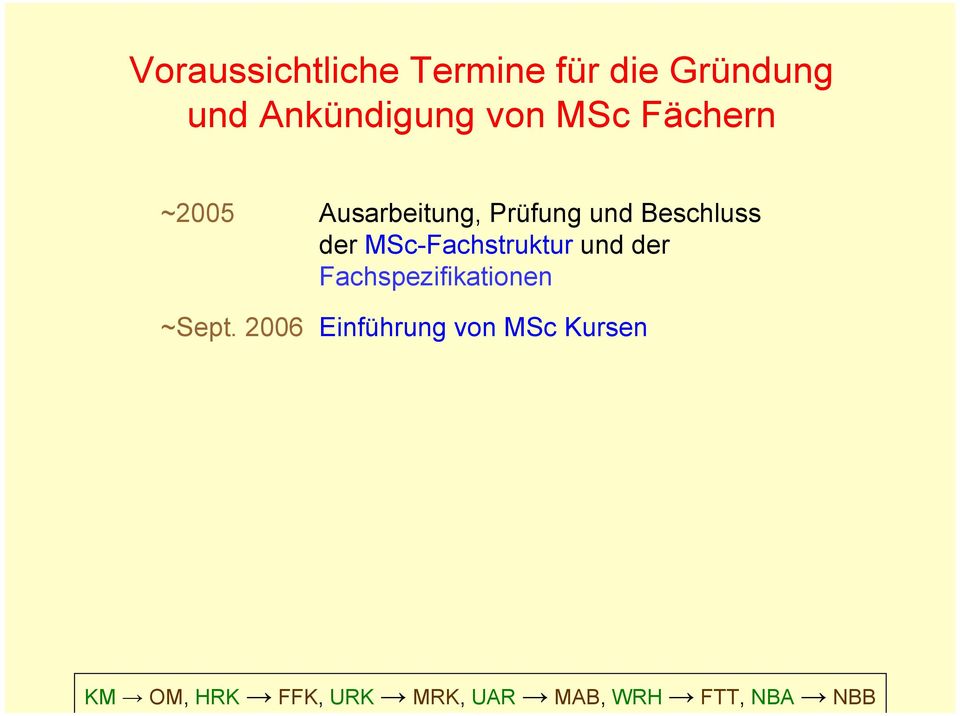 Prüfung und Beschluss der MSc-Fachstruktur und der