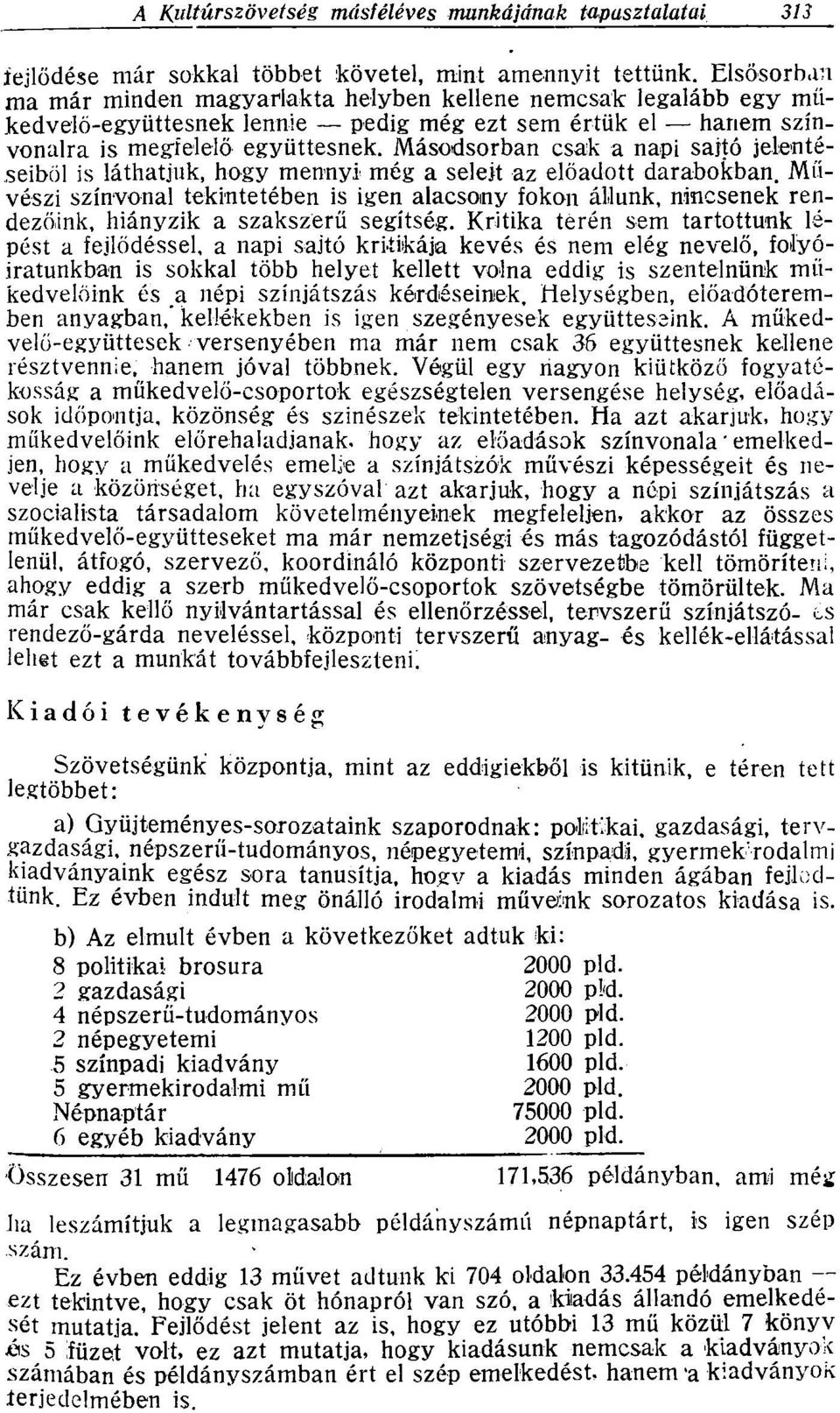 Másodsorban csak a napi sajtó jelentéseiből is láthatjuk, hogy mennyi még a selejt az előadott darabokban.