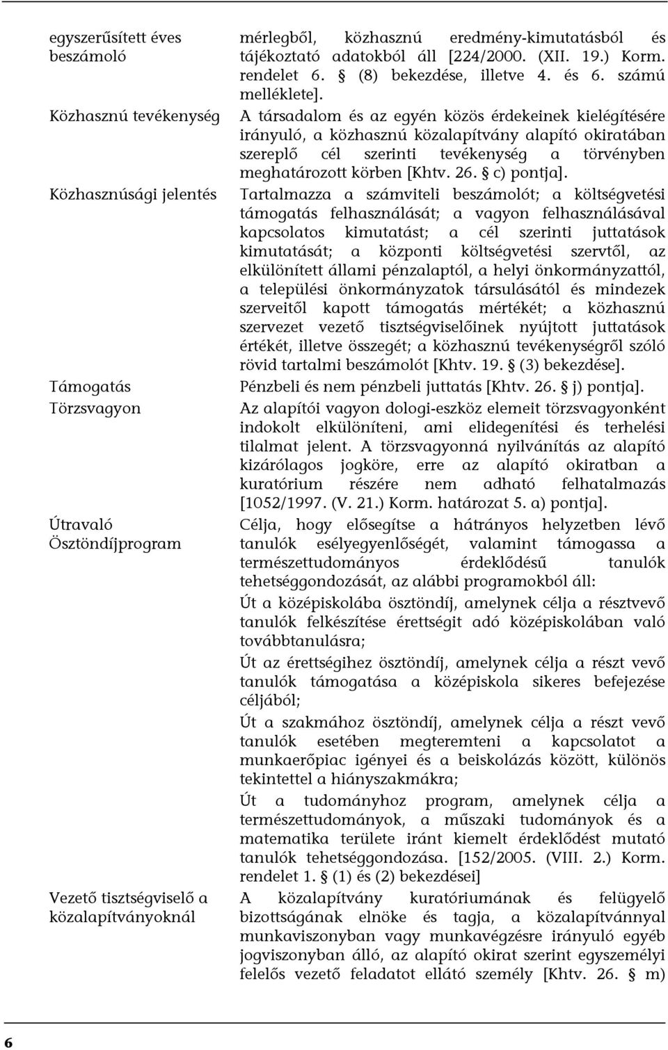 A társadalom és az egyén közös érdekeinek kielégítésére irányuló, a közhasznú közalapítvány alapító okiratában szereplő cél szerinti tevékenység a törvényben meghatározott körben [Khtv. 26.