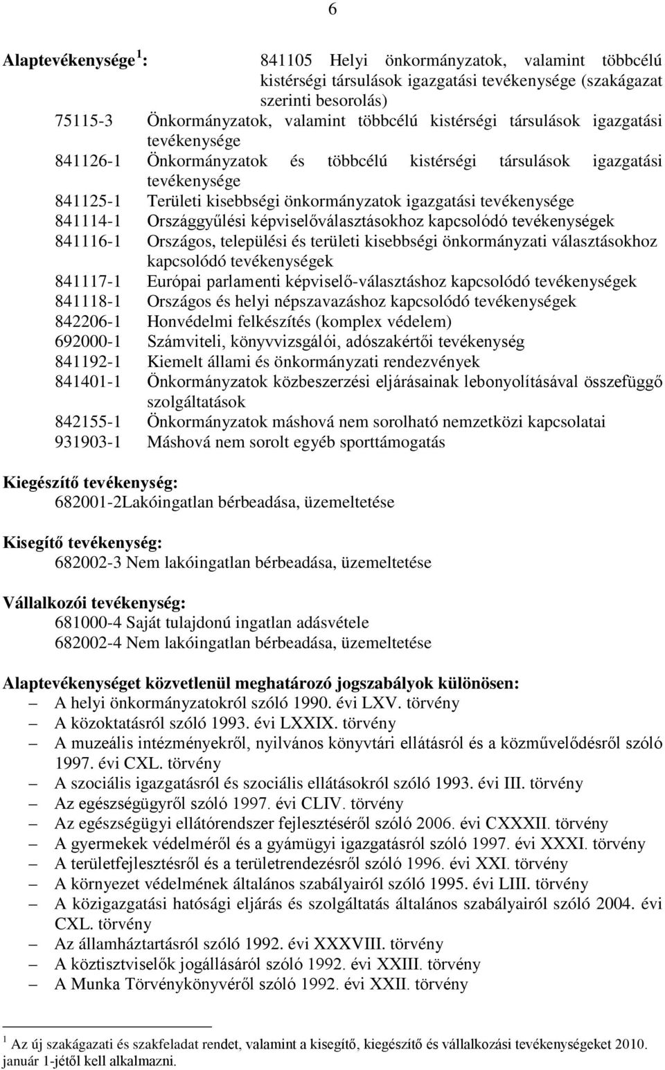 841114-1 Országgyűlési képviselőválasztásokhoz kapcsolódó tevékenységek 841116-1 Országos, települési és területi kisebbségi önkormányzati választásokhoz kapcsolódó tevékenységek 841117-1 Európai