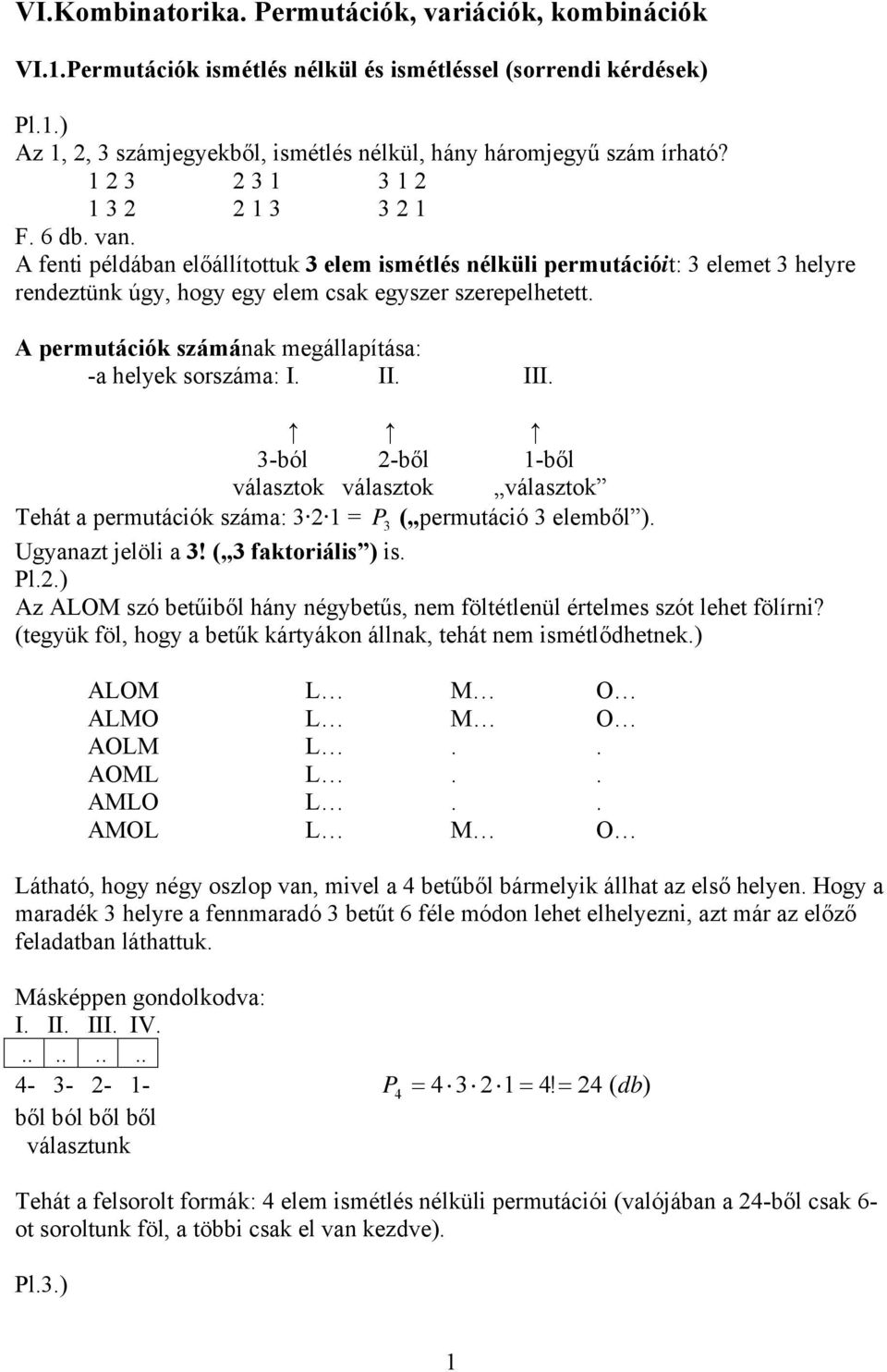VI.Kombinatorika. Permutációk, variációk, kombinációk - PDF Free Download