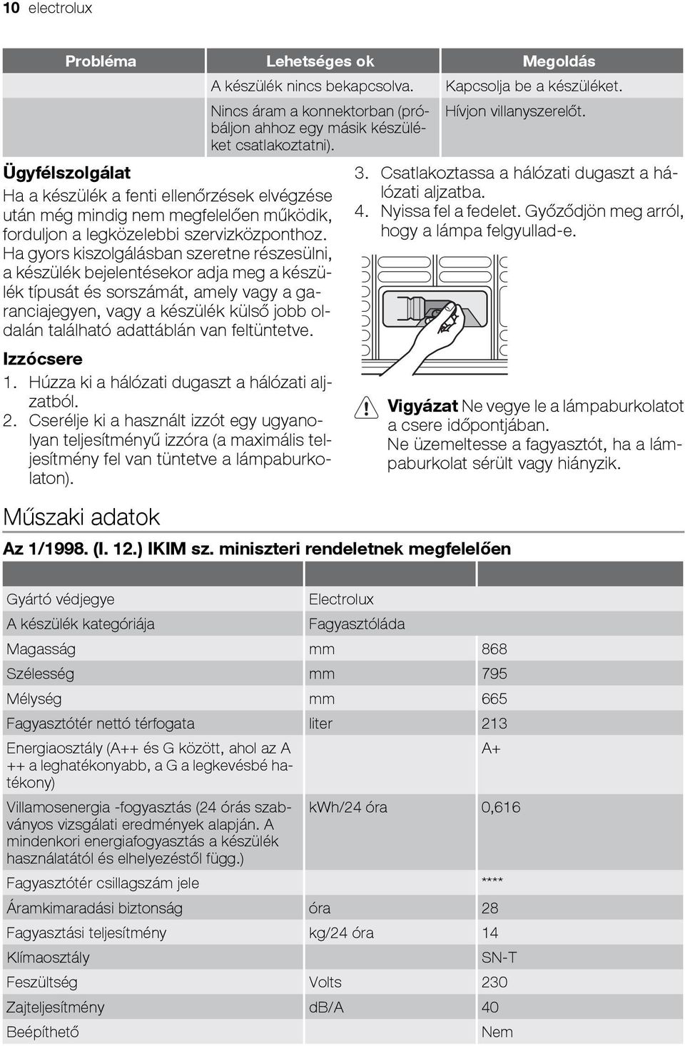 Ha gyors kiszolgálásban szeretne részesülni, a készülék bejelentésekor adja meg a készülék típusát és sorszámát, amely vagy a garanciajegyen, vagy a készülék külső jobb oldalán található adattáblán