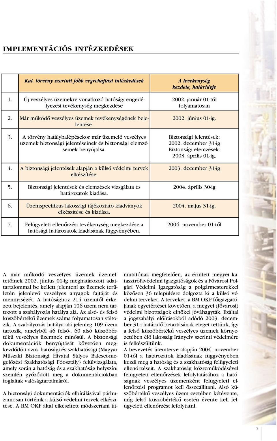 A biztonsági jelentések alapján a külsô védelmi tervek elkészítése. 5. Biztonsági jelentések és elemzések vizsgálata és határozatok kiadása. 6.