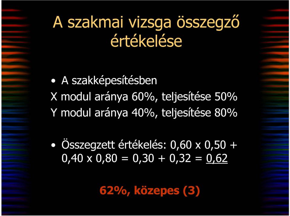 Y modul aránya 40%, teljesítése 80% Összegzett