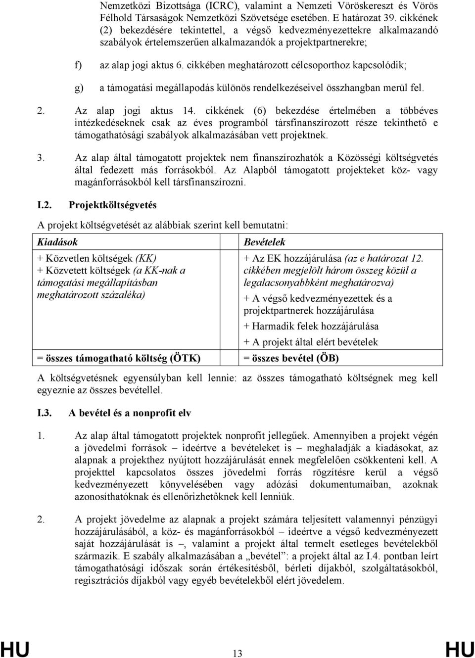 cikkében meghatározott célcsoporthoz kapcsolódik; g) a támogatási megállapodás különös rendelkezéseivel összhangban merül fel. 2. Az alap jogi aktus 14.