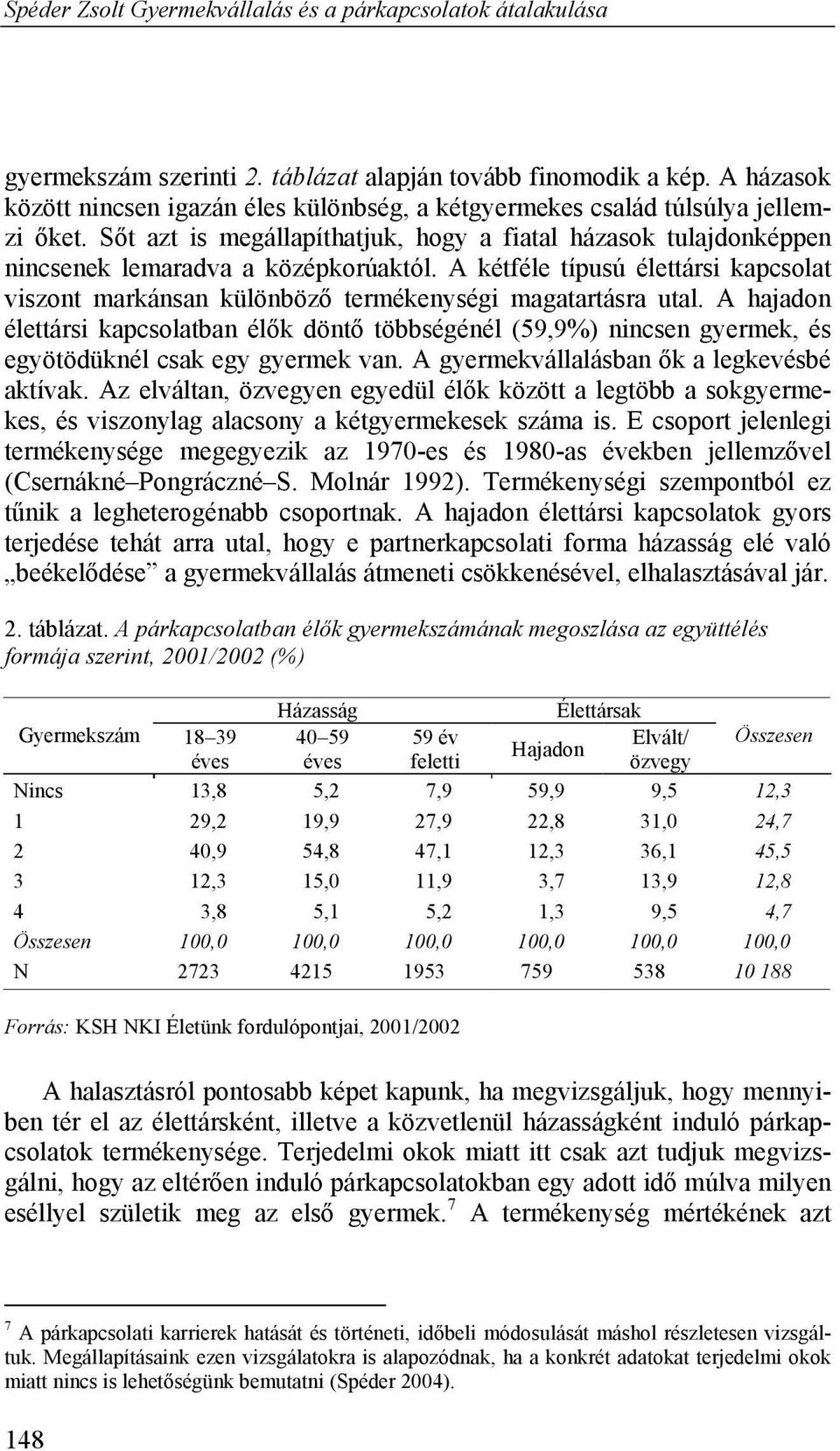 A kétféle típusú élettársi kapcsolat viszont markánsan különböző termékenységi magatartásra utal.