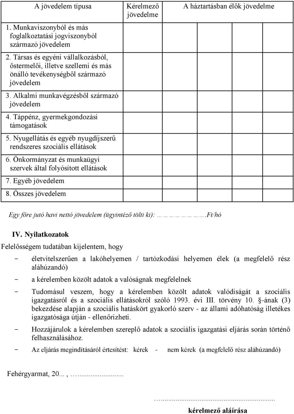 Nyugellátás és egyéb nyugdíjszerű rendszeres szociális ellátások 6. Önkormányzat és munkaügyi szervek által folyósított ellátások 7. Egyéb jövedelem 8.