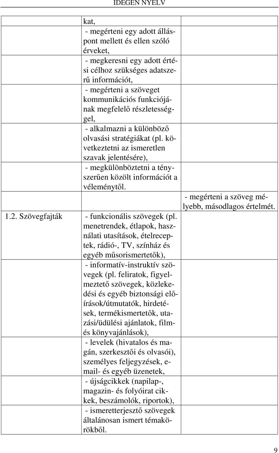 következtetni az ismeretlen szavak jelentésére), - megkülönböztetni a tényszerűen közölt információt a véleménytől. 1.2. Szövegfajták - funkcionális szövegek (pl.