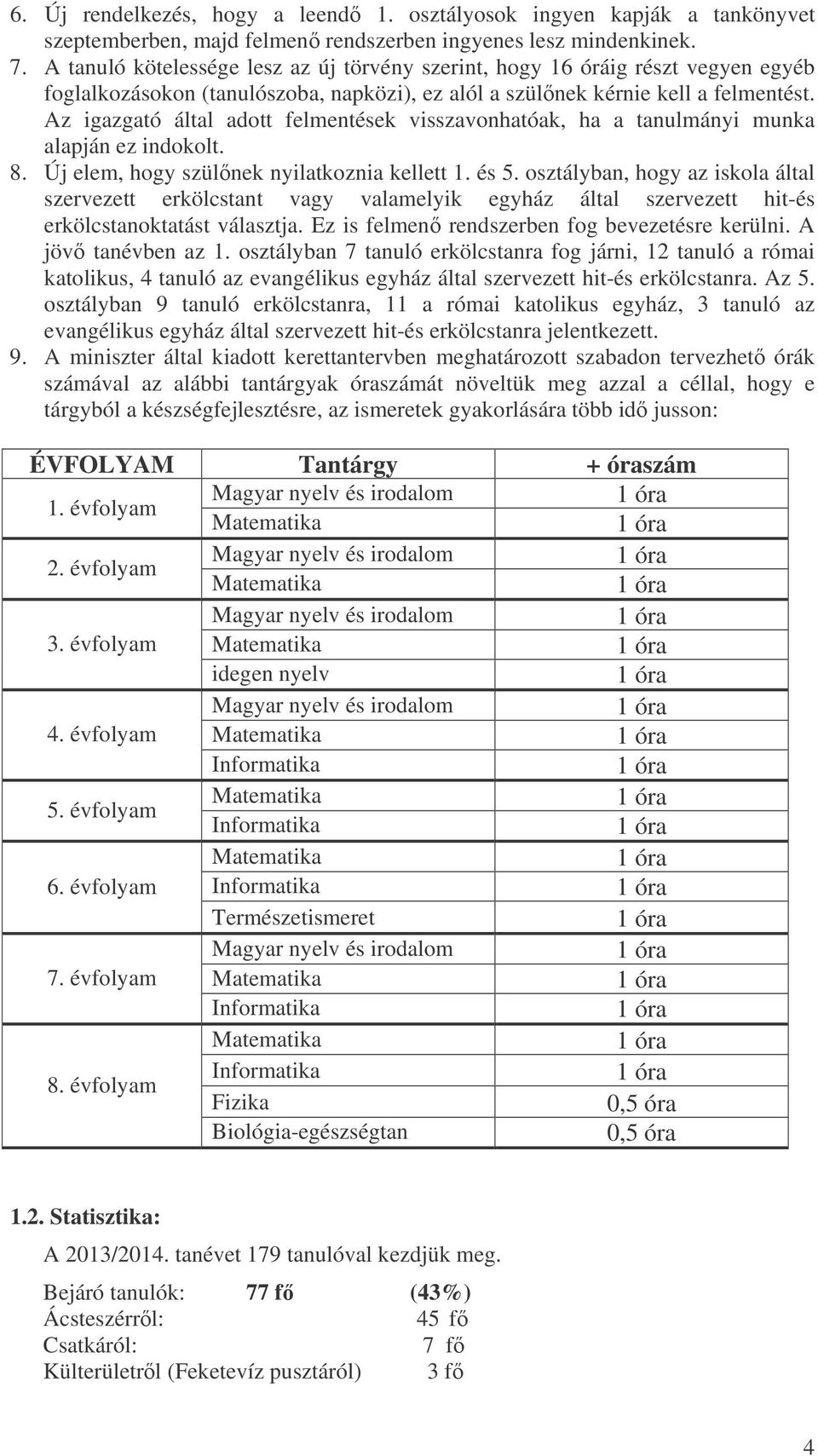 Az igazgató által adott felmentések visszavonhatóak, ha a tanulmányi munka alapján ez indokolt. 8. Új elem, hogy szülnek nyilatkoznia kellett 1. és 5.