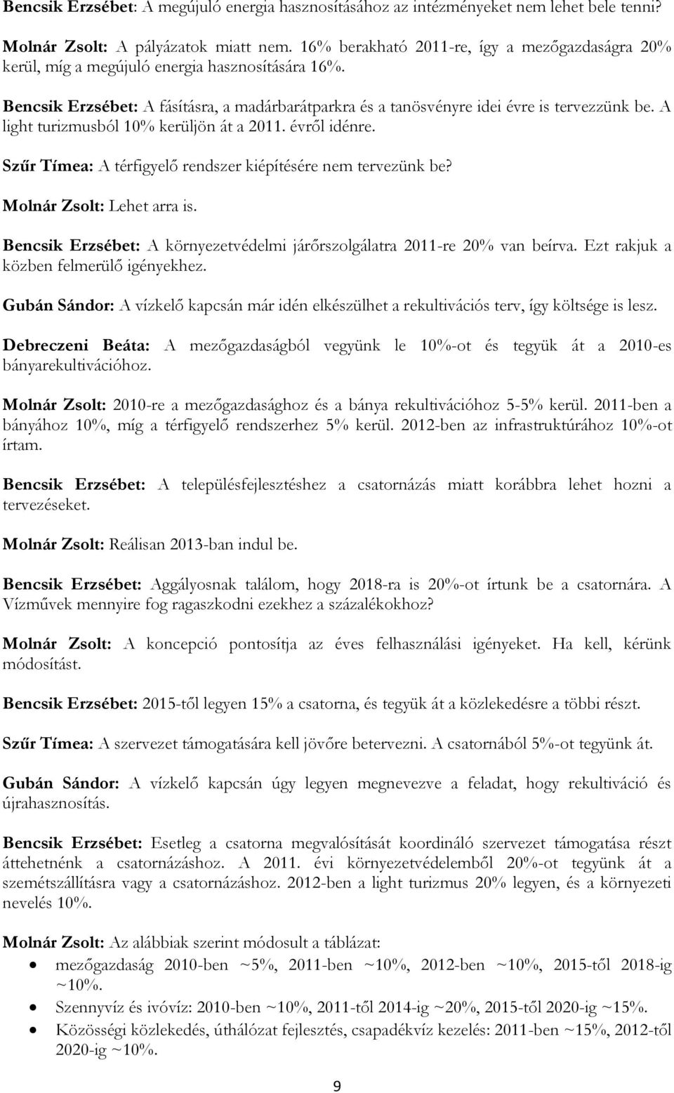 A light turizmusból 10% kerüljön át a 2011. évről idénre. Szűr Tímea: A térfigyelő rendszer kiépítésére nem tervezünk be? Molnár Zsolt: Lehet arra is.