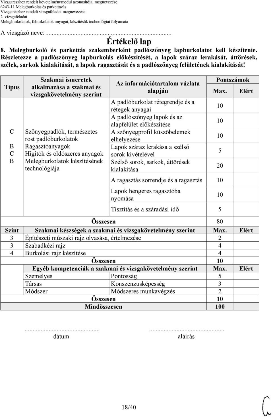 Típus C C Szakmai ismeretek alkalmazása a szakmai és vizsgakövetelmény szerint Szőnyegpadlók, természetes rost padlóburkolatok Ragasztóanyagok Hígítók és oldószeres anyagok Melegburkolatok