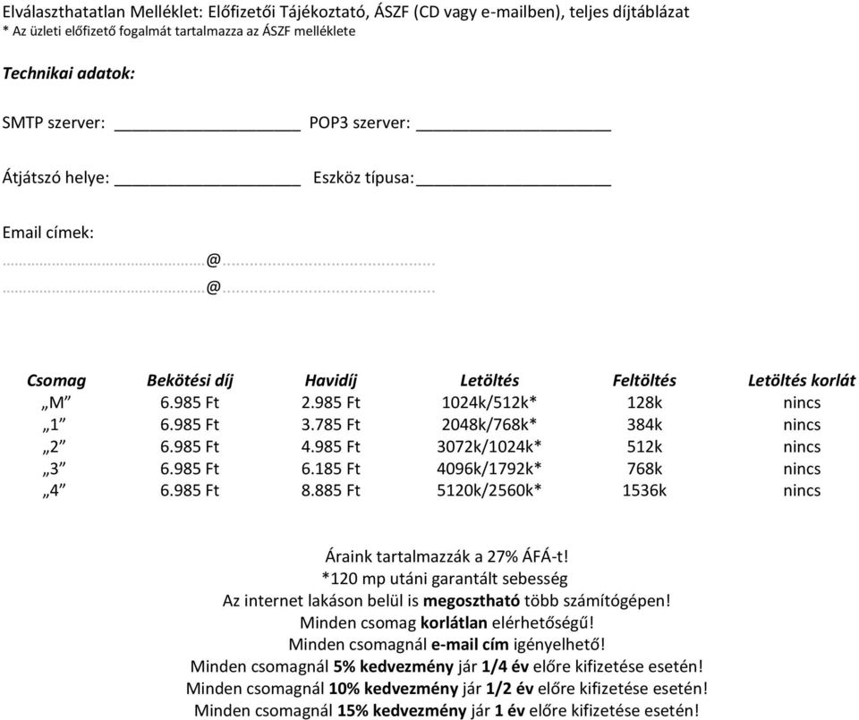785 Ft 1024k/512k* 2048k/768k* 128k 384k nincs nincs 2 6.985 Ft 4.985 Ft 3072k/1024k* 512k nincs 3 6.985 Ft 6.185 Ft 4096k/1792k* 768k nincs 4 6.985 Ft 8.