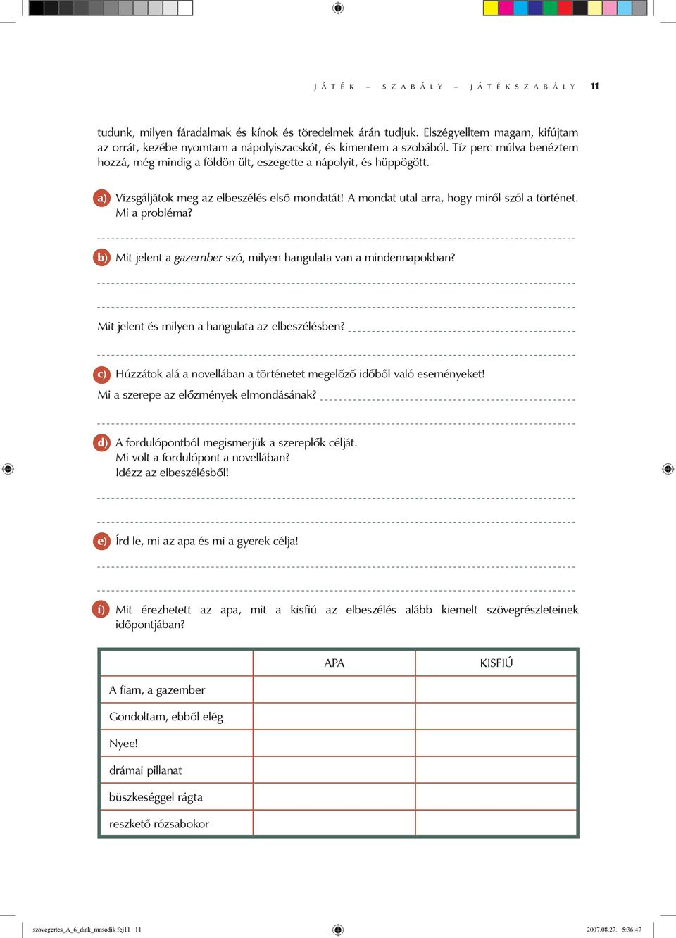 a) Vizsgáljátok meg az elbeszélés első mondatát! A mondat utal arra, hogy miről szól a történet. Mi a probléma? b) Mit jelent a gazember szó, milyen hangulata van a mindennapokban?