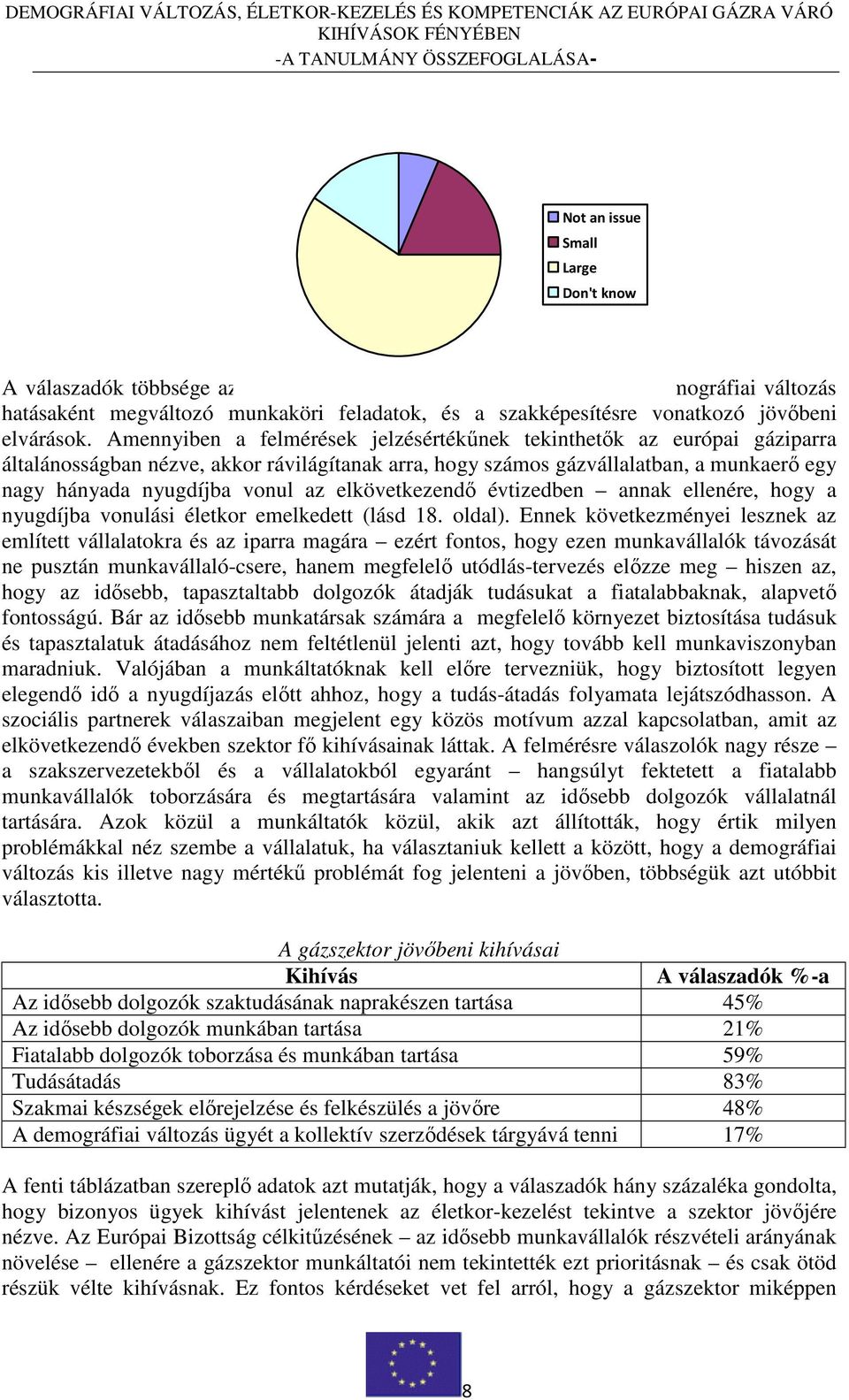 Amennyiben a felmérések jelzésértékőnek tekinthetık az európai gáziparra általánosságban nézve, akkor rávilágítanak arra, hogy számos gázvállalatban, a munkaerı egy nagy hányada nyugdíjba vonul az