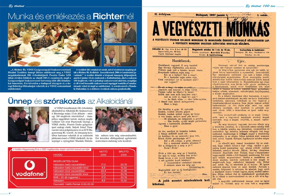 Ezt követôen a budapesti törzsgyár és a dorogi fióktelep fôbizalmijai vehették át a VDSZ centenáriumi emlékérmét. A testületi ülés munkával zárult, mivel részletesen megtárgyalták a Richter Rt.