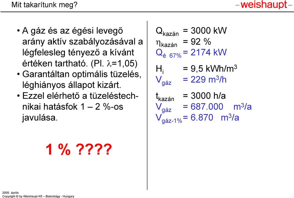 λ=1,05) Garantáltan optimális tüzelés, léghiányos állapot kizárt.