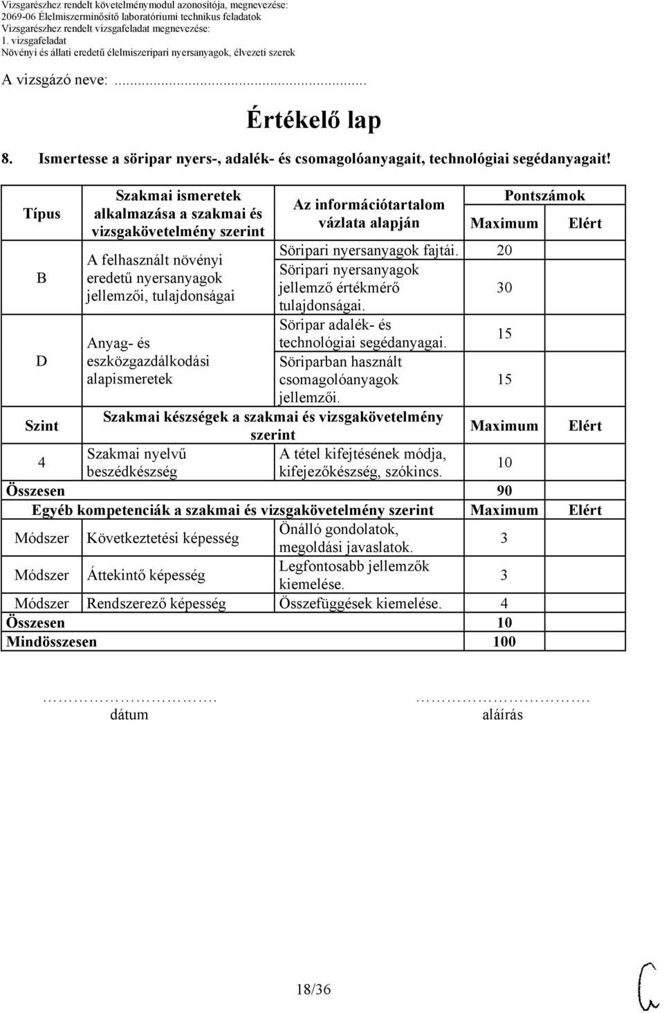 20 A felhasznált növényi Söripari nyersanyagok eredetű nyersanyagok jellemző értékmérő 0 jellemzői, tulajdonságai tulajdonságai. Söripar adalék- és Anyag- és technológiai segédanyagai.