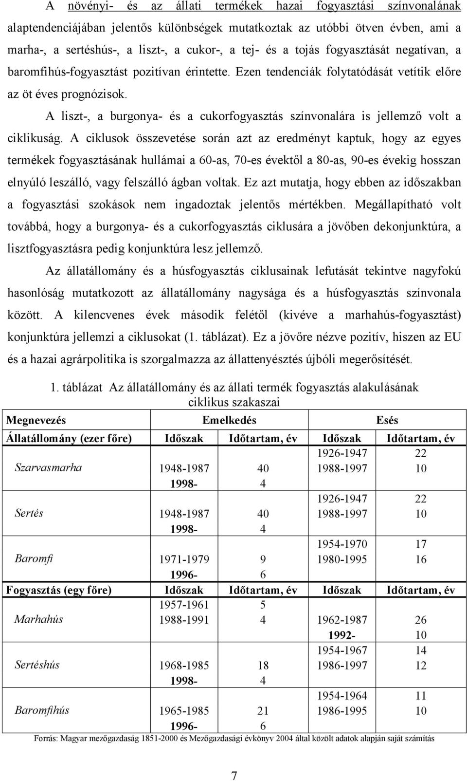 A liszt-, a burgonya- és a cukorfogyasztás színvonalára is jellemző volt a ciklikuság.