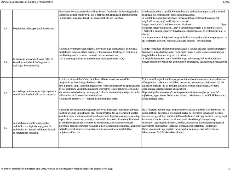 Mind a saját, mind a tanulók kommunikációja tekintetében ragaszkodik a kémiai fogalmak és összefüggések pontos alkalmazásához.