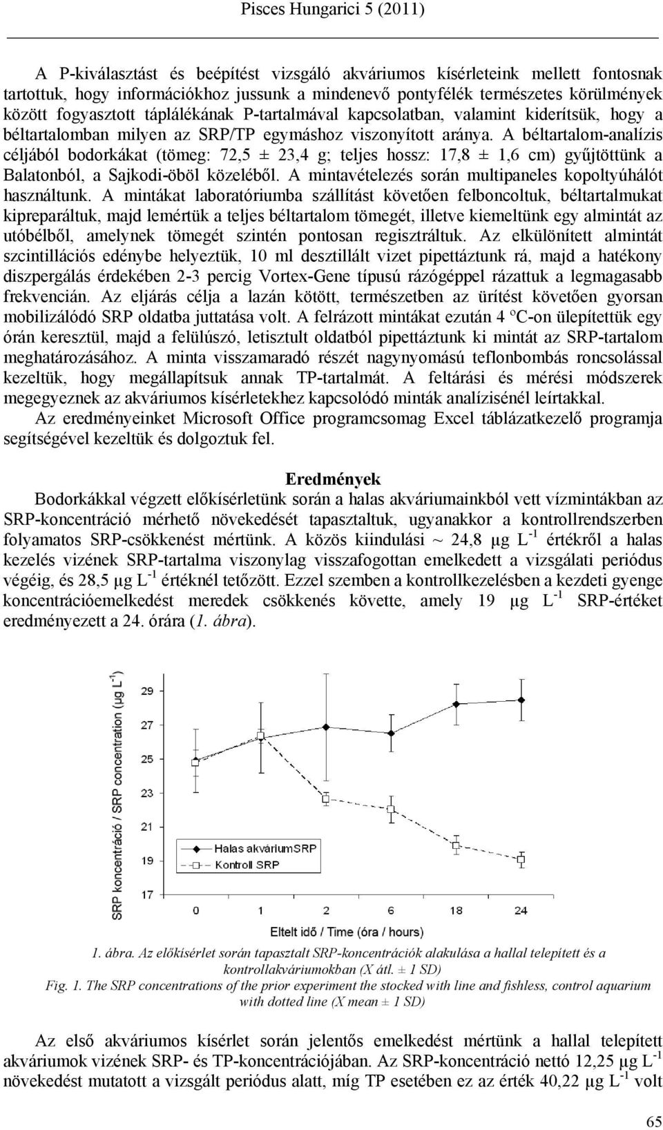 A béltartalom-analízis céljából bodorkákat (tömeg: 72,5 ± 23,4 g; teljes hossz: 17,8 ± 1,6 cm) gyűjtöttünk a Balatonból, a Sajkodi-öböl közeléből.