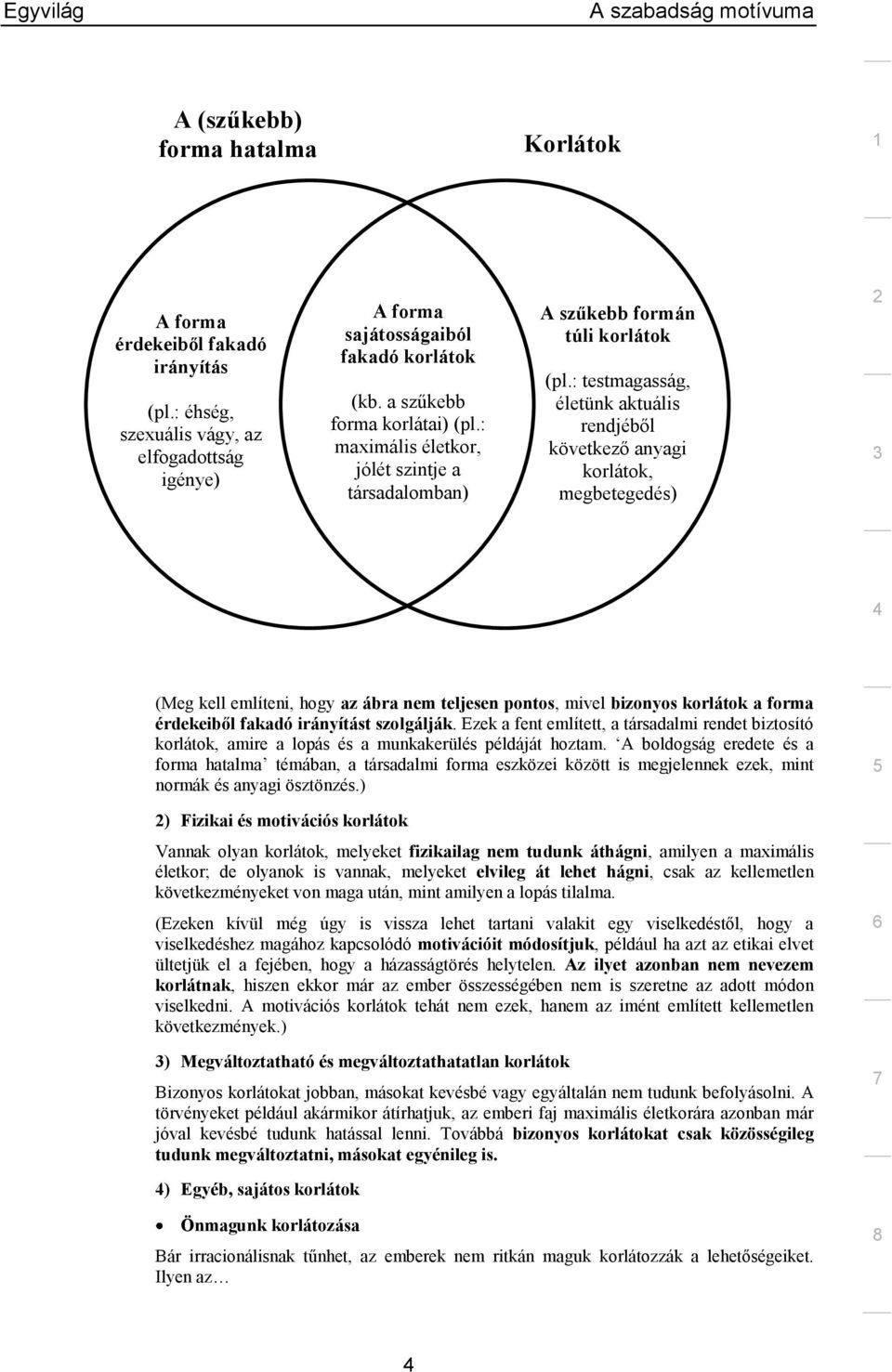 : testmagasság, életünk aktuális rendjéből következő anyagi korlátok, megbetegedés) (Meg kell említeni, hogy az ábra nem teljesen pontos, mivel bizonyos korlátok a forma érdekeiből fakadó irányítást