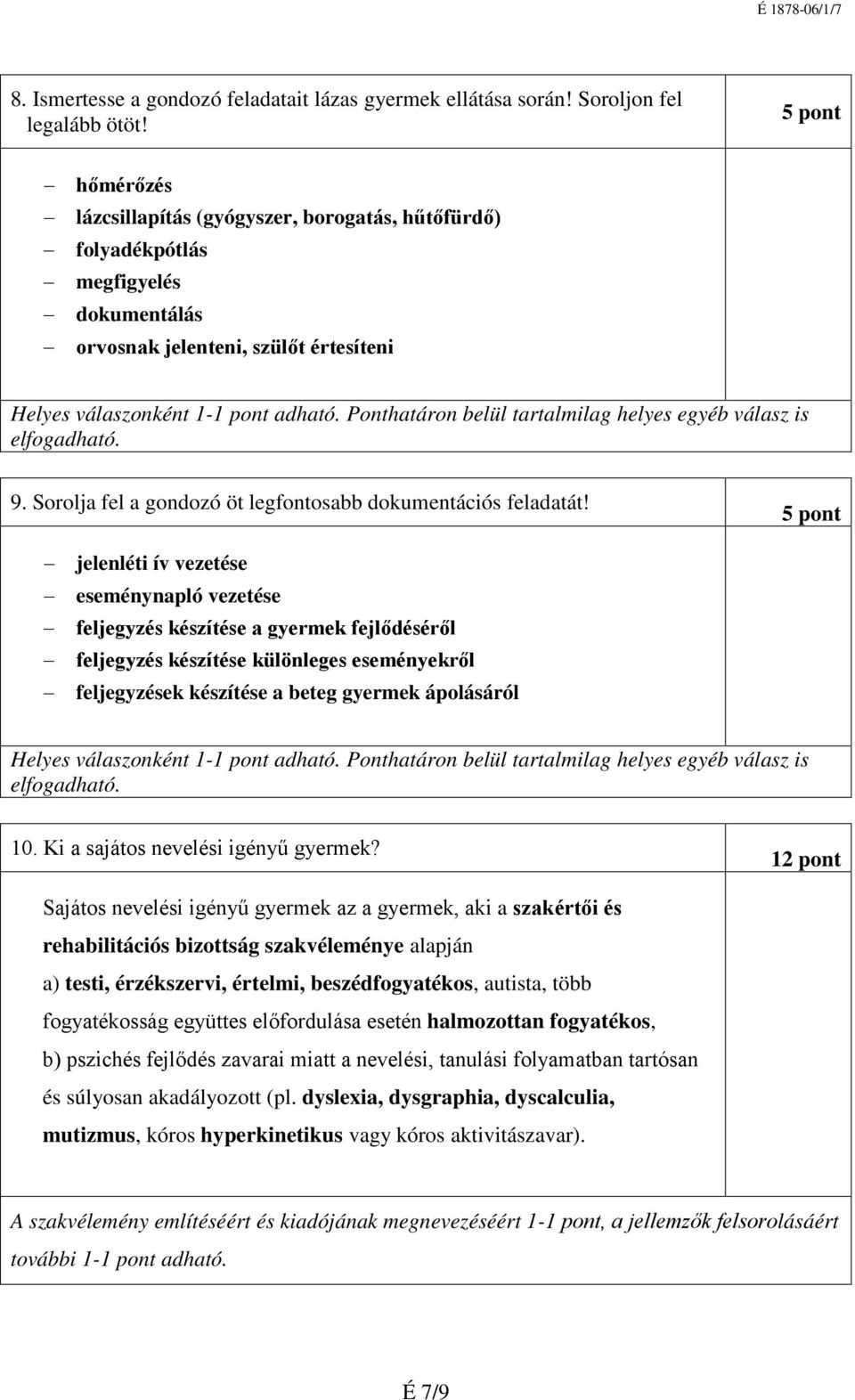 Sorolja fel a gondozó öt legfontosabb dokumentációs feladatát!