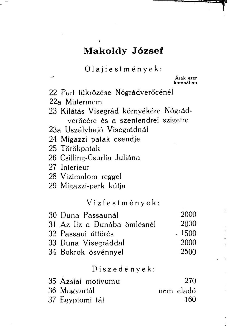 27 Interieur 28 Vízimalom reggel 29 Migazzi-park kútja Vizfestmények: 30 Duna Passaunál 2000 31 Az Ilz a Dunába ömlésnél 20 '0 32