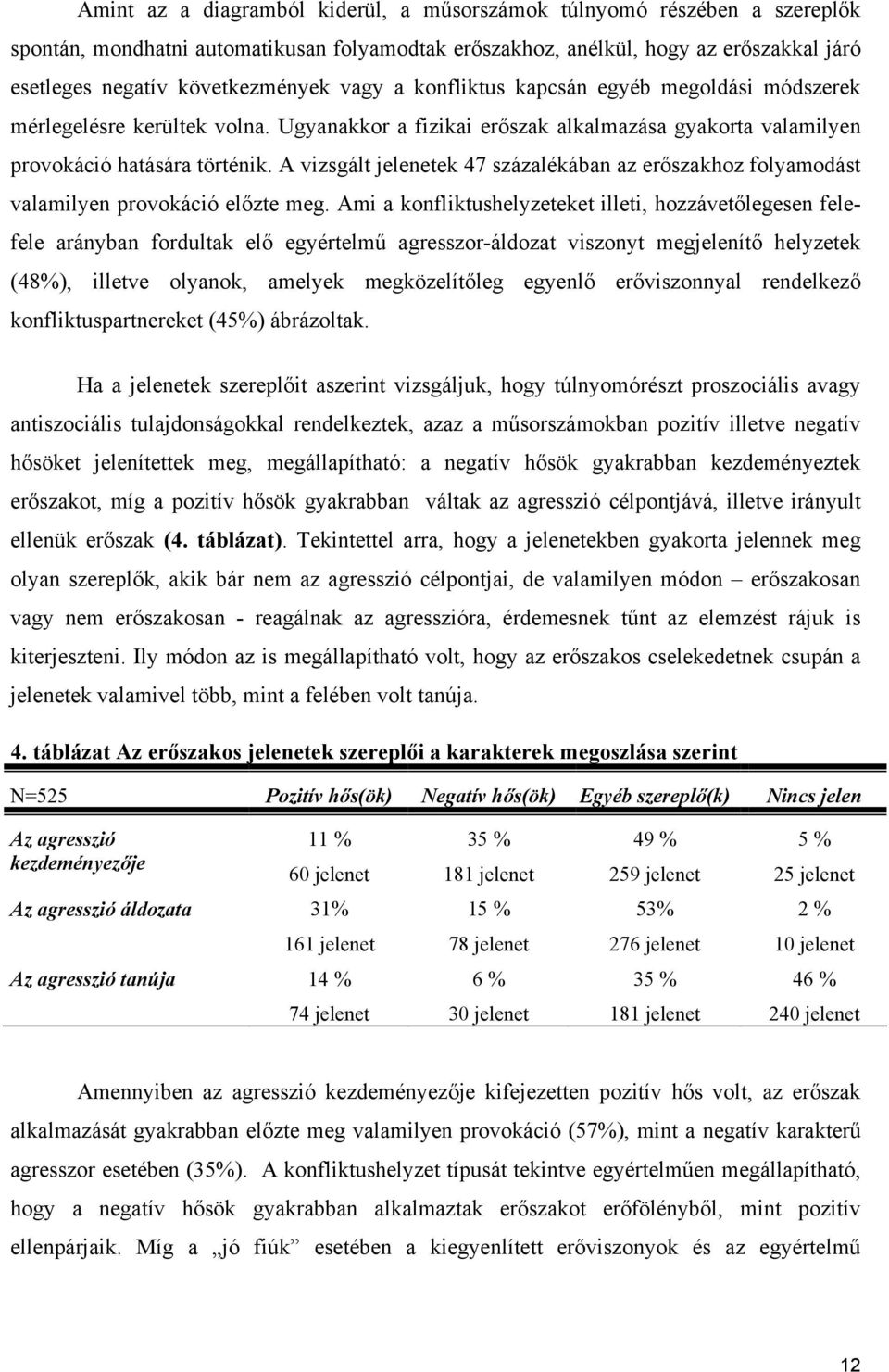 A vizsgált jelenetek 47 százalékában az erőszakhoz folyamodást valamilyen provokáció előzte meg.