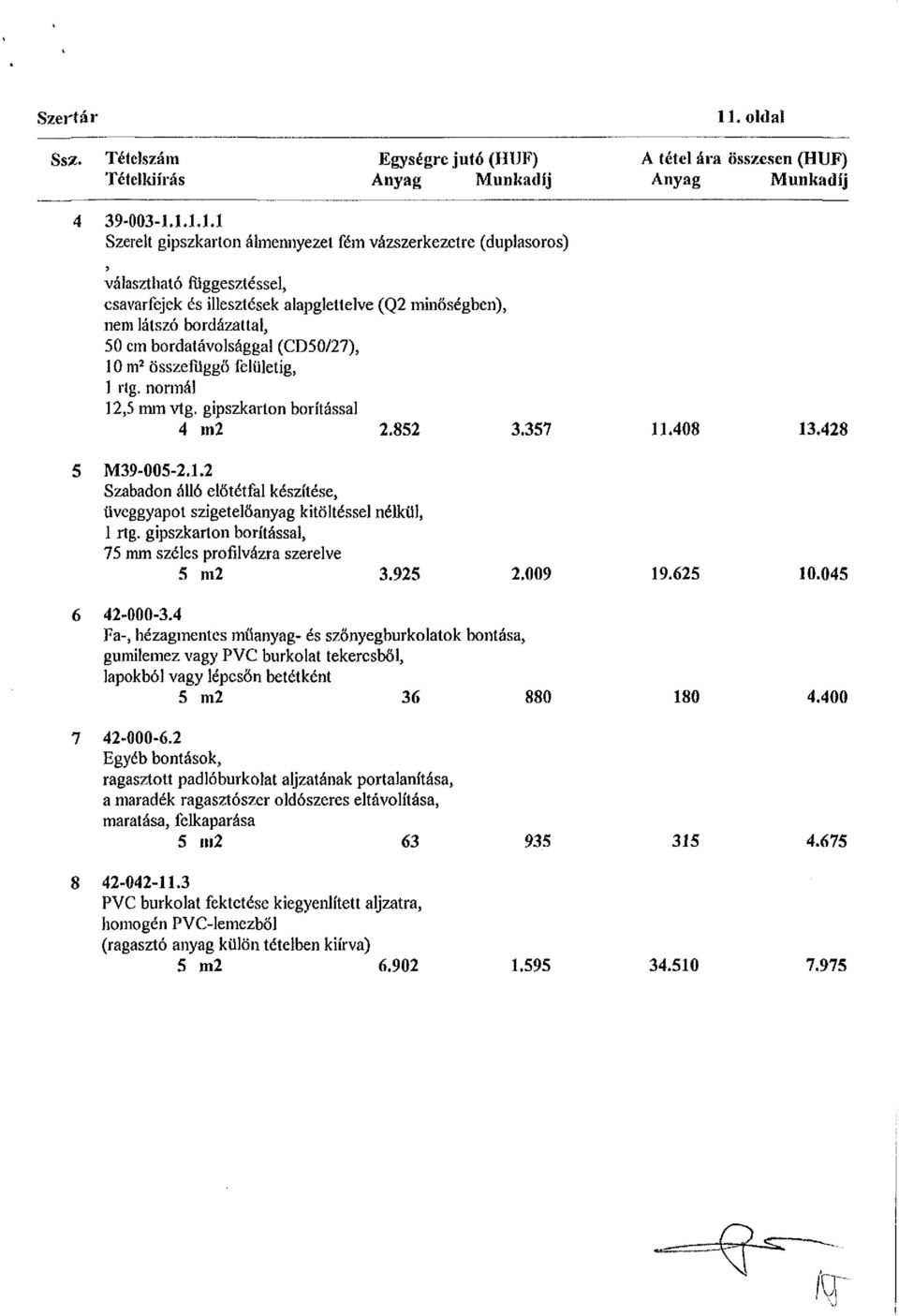 1.1.1.1 Szerelt gipszkarton álmennyezet fém vázszerkezetre (duplasoros) > választható függesztéssel, csavarfejek és illesztések alapgletlelve (Q2 minőségben), nem látszó bordázattal, 50 cm