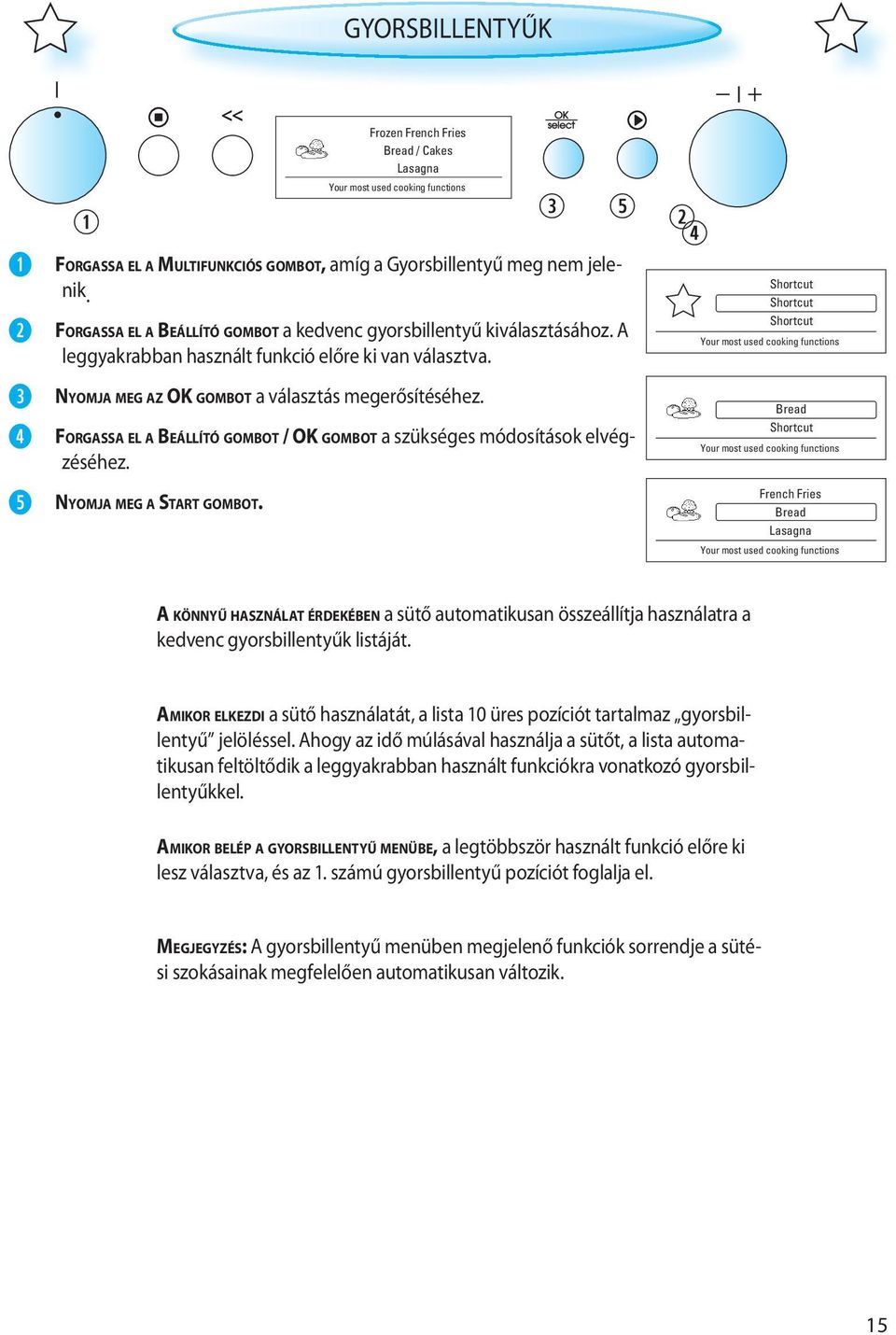 FORGASSA EL A BEÁLLÍTÓ GOMBOT / OK GOMBOT a szükséges módosítások elvégzéséhez. NYOMJA MEG A START GOMBOT.